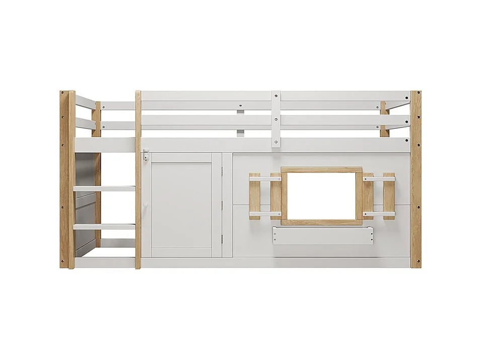 Lit mezzanine enfant 90x200 cm multifonctionnel armoire escalier espace jeu sans matelas blanc