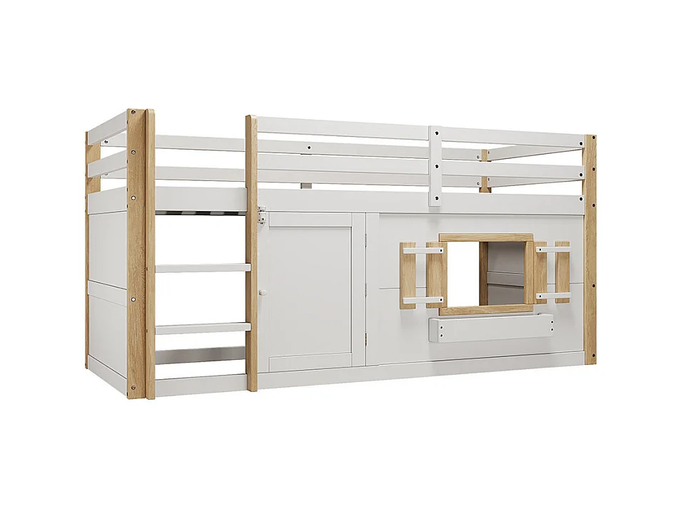 Lit mezzanine enfant 90x200 cm multifonctionnel armoire escalier espace jeu sans matelas blanc