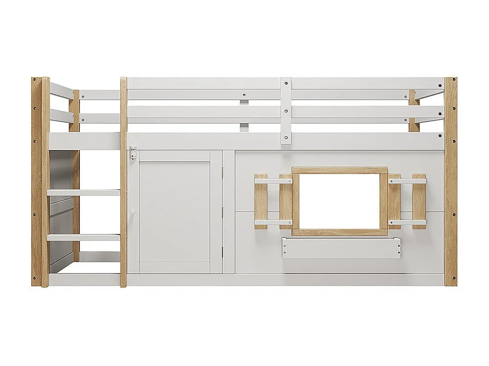 Lit mezzanine enfant 90x200 cm multifonctionnel armoire escalier espace jeu sans matelas blanc
