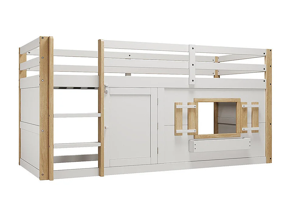 Lit mezzanine enfant 90x200 cm multifonctionnel armoire escalier espace jeu sans matelas blanc