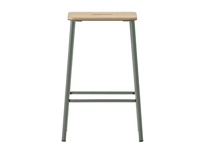 Noki - Lot de 2 tabourets de bar en bois et métal H65cm - Vert d'eau