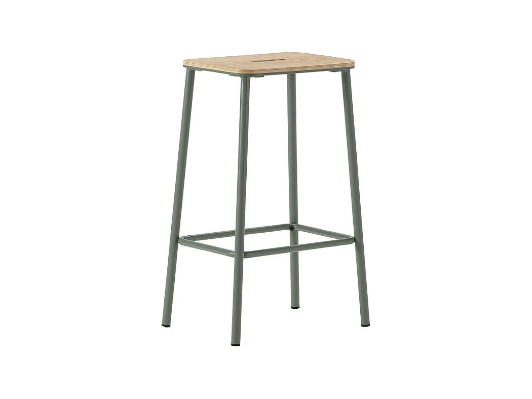 Noki - Lot de 2 tabourets de bar en bois et métal H65cm - Vert d'eau