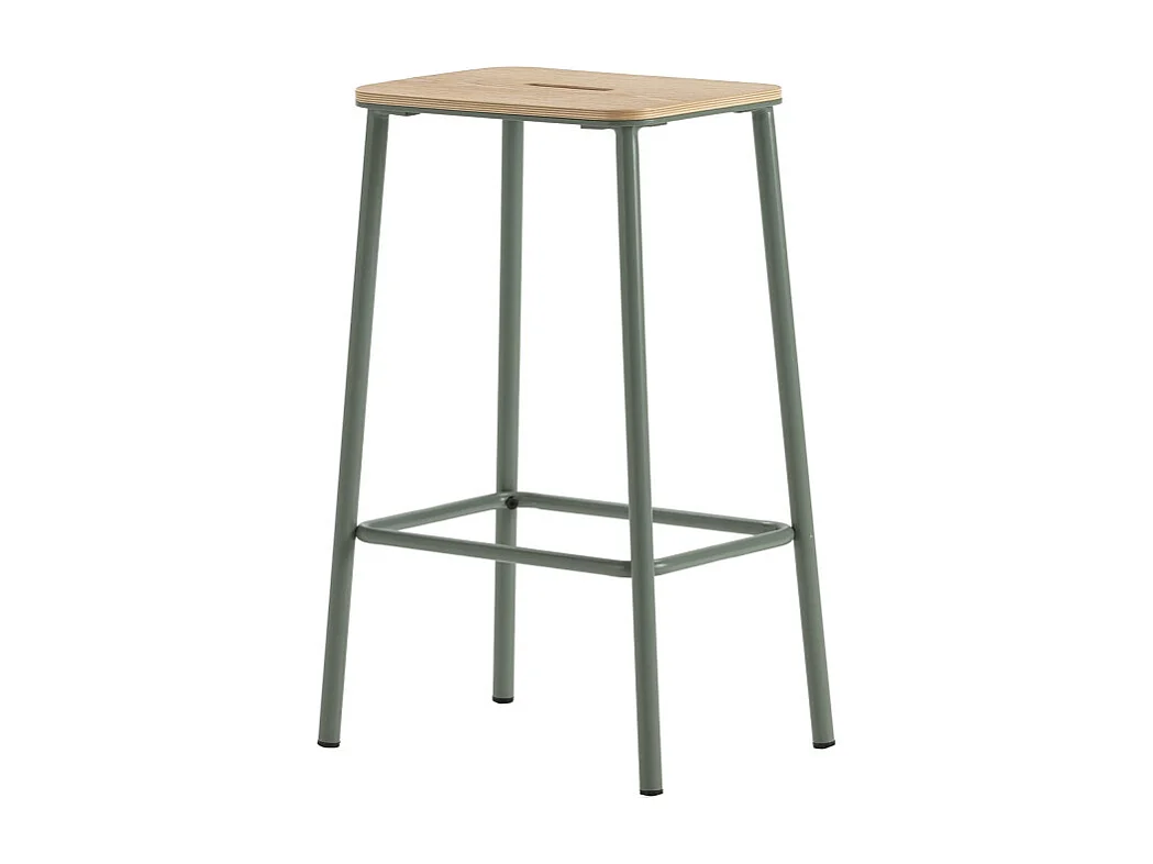 Noki - Lot de 2 tabourets de bar en bois et métal H65cm - Vert d'eau