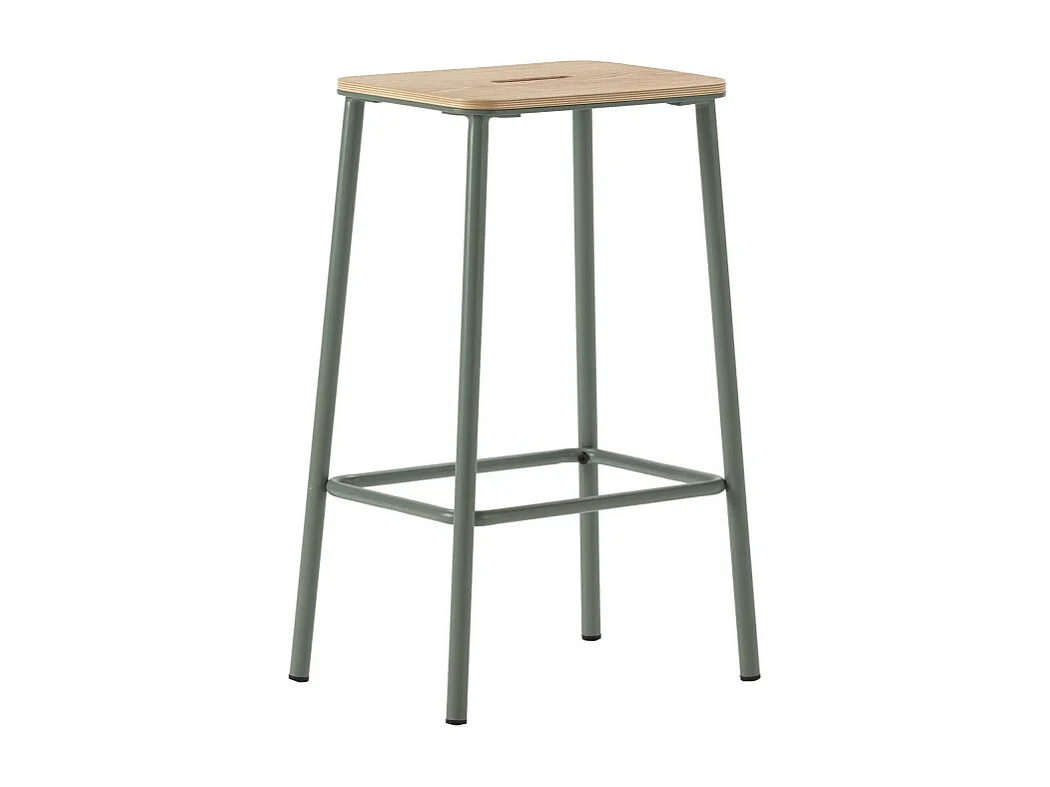 Noki - Lot de 2 tabourets de bar en bois et métal H65cm - Vert d'eau