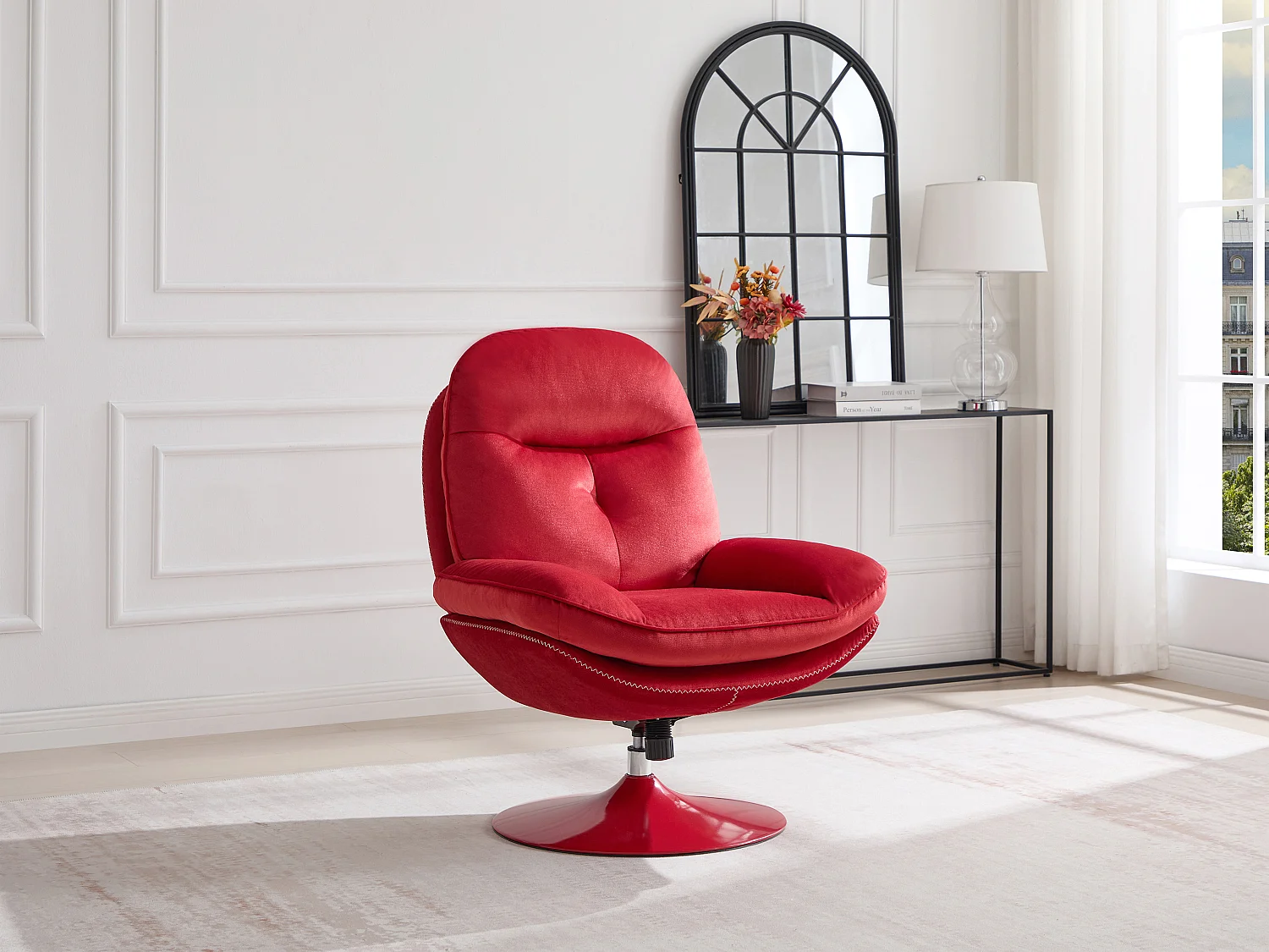 Fauteuil pivotant en velours rouge ILMACA