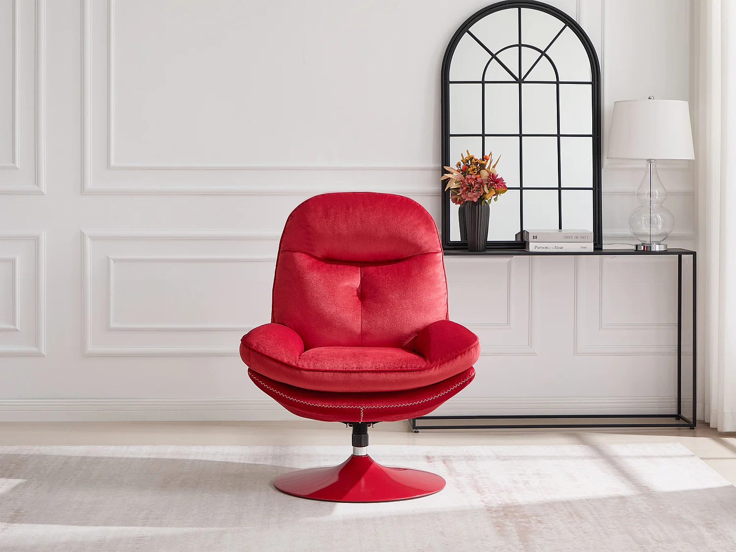 Fauteuil pivotant en velours rouge ILMACA