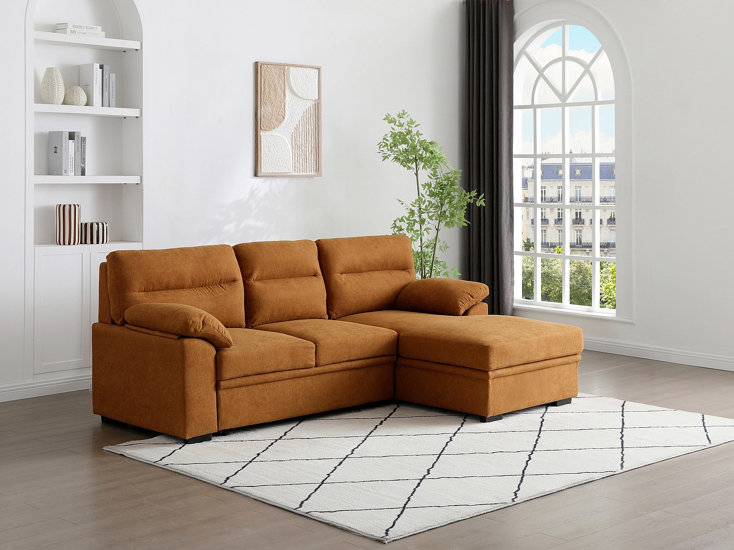 Ecksofa mit Schlaffunktion - Ecke rechts - Terracotta-Stoff - Mit Ablage - günstig online kaufen