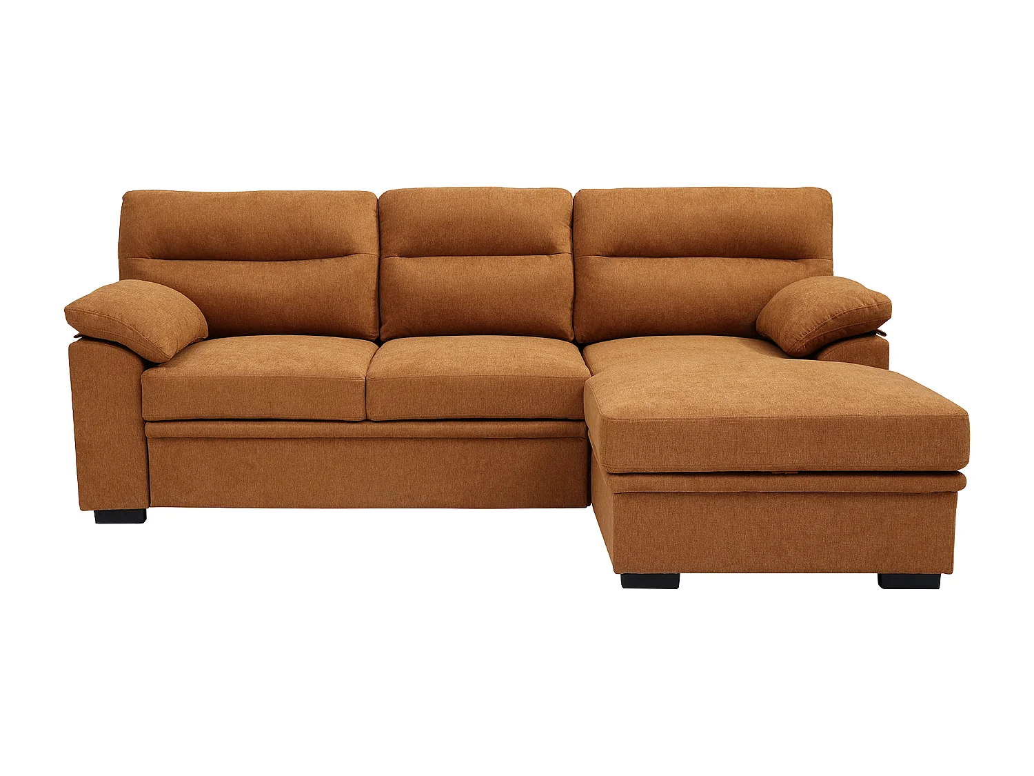 Canapé d'angle droit convertible en tissu terracotta avec tablette ULENIO