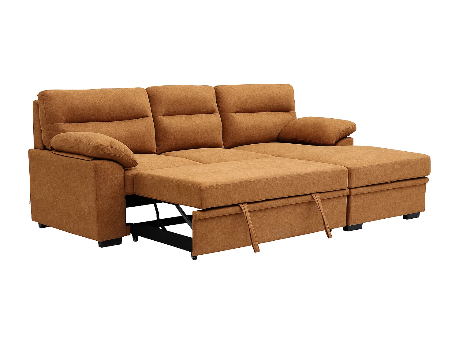 Canapé d'angle droit convertible en tissu terracotta avec tablette ULENIO