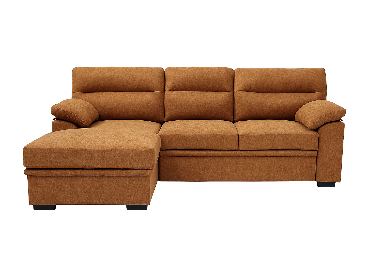 Canapé d'angle gauche convertible en tissu terracotta avec tablette ULENIO