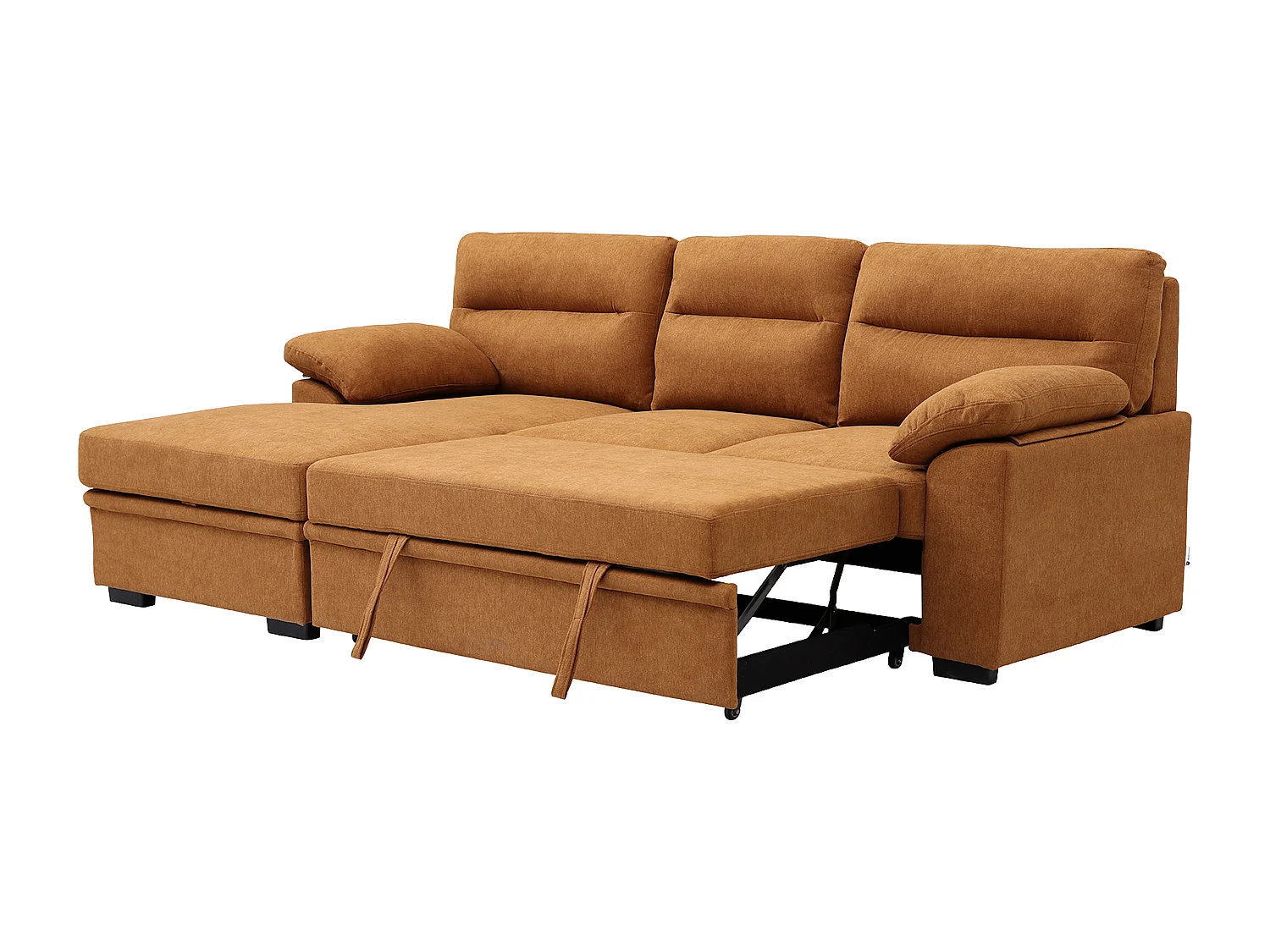 Canapé d'angle gauche convertible en tissu terracotta avec tablette ULENIO