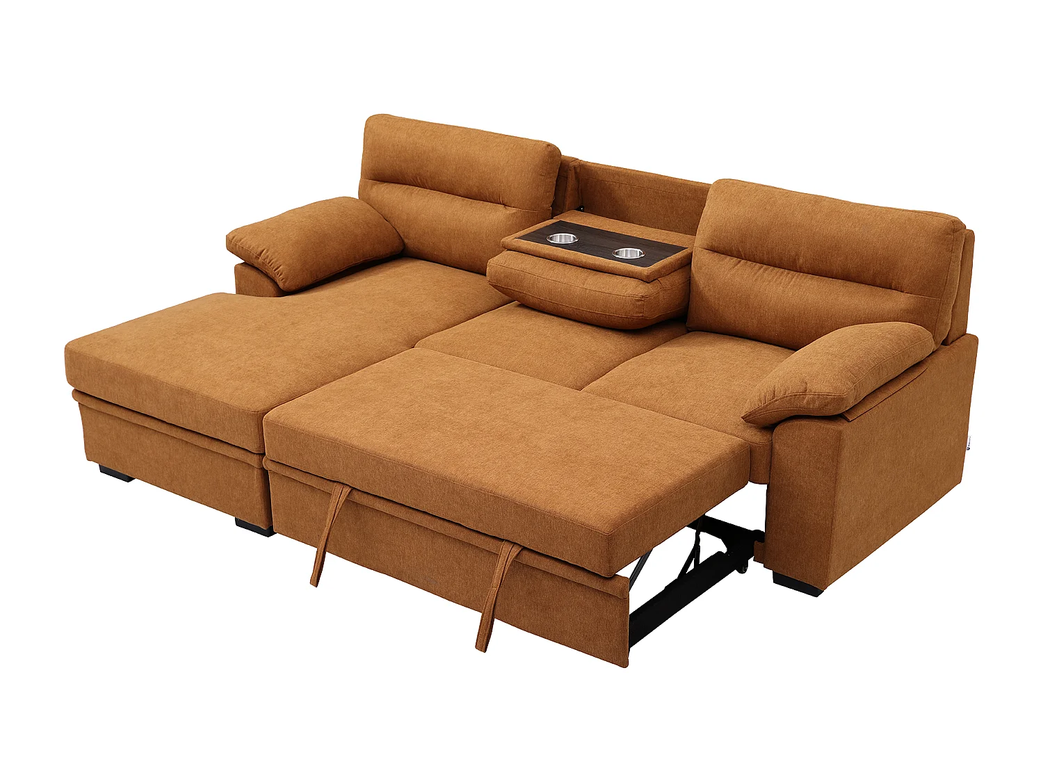 Canapé d'angle gauche convertible en tissu terracotta avec tablette ULENIO