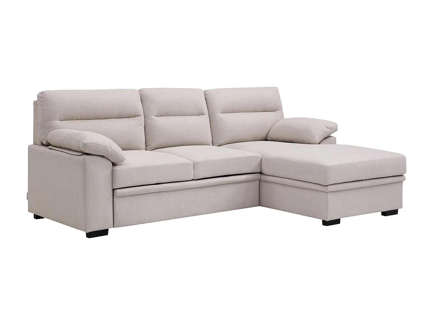 Canapé d'angle droit convertible en tissu beige avec tablette ULENIO