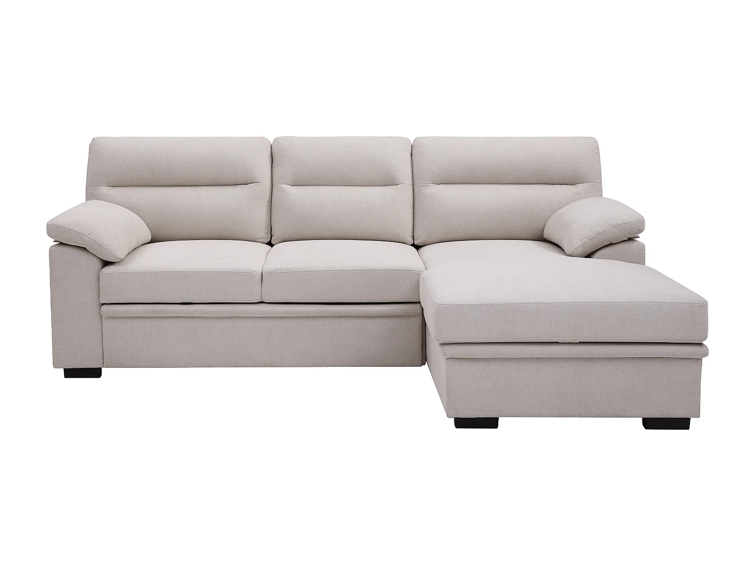 Canapé d'angle droit convertible en tissu beige avec tablette ULENIO