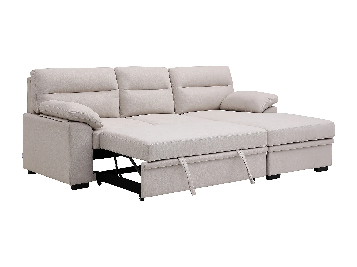 Canapé d'angle droit convertible en tissu beige avec tablette ULENIO