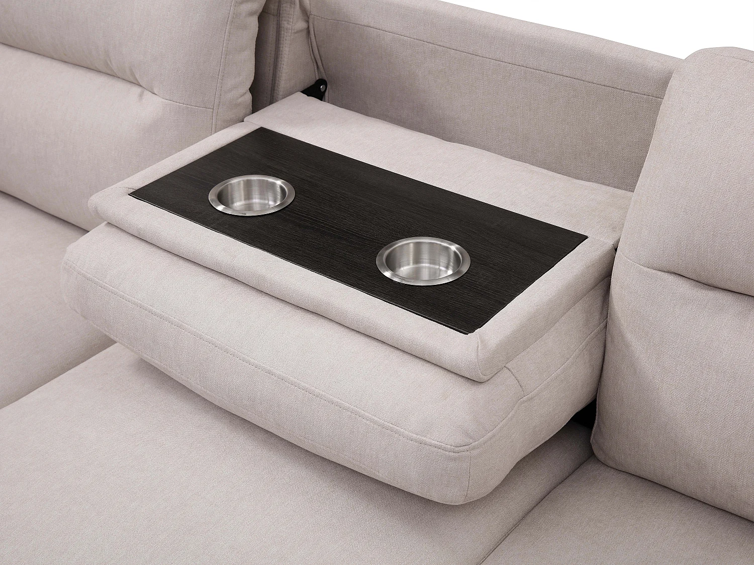 Canapé d'angle gauche convertible en tissu beige avec tablette ULENIO