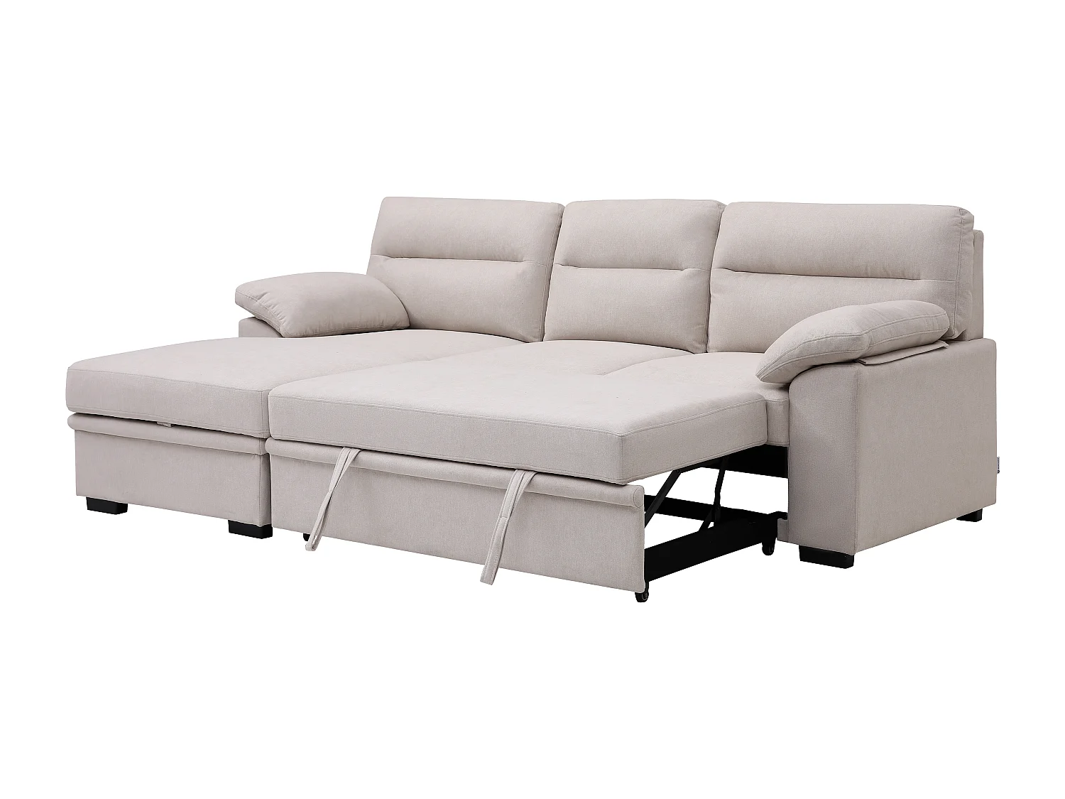 Canapé d'angle gauche convertible en tissu beige avec tablette ULENIO