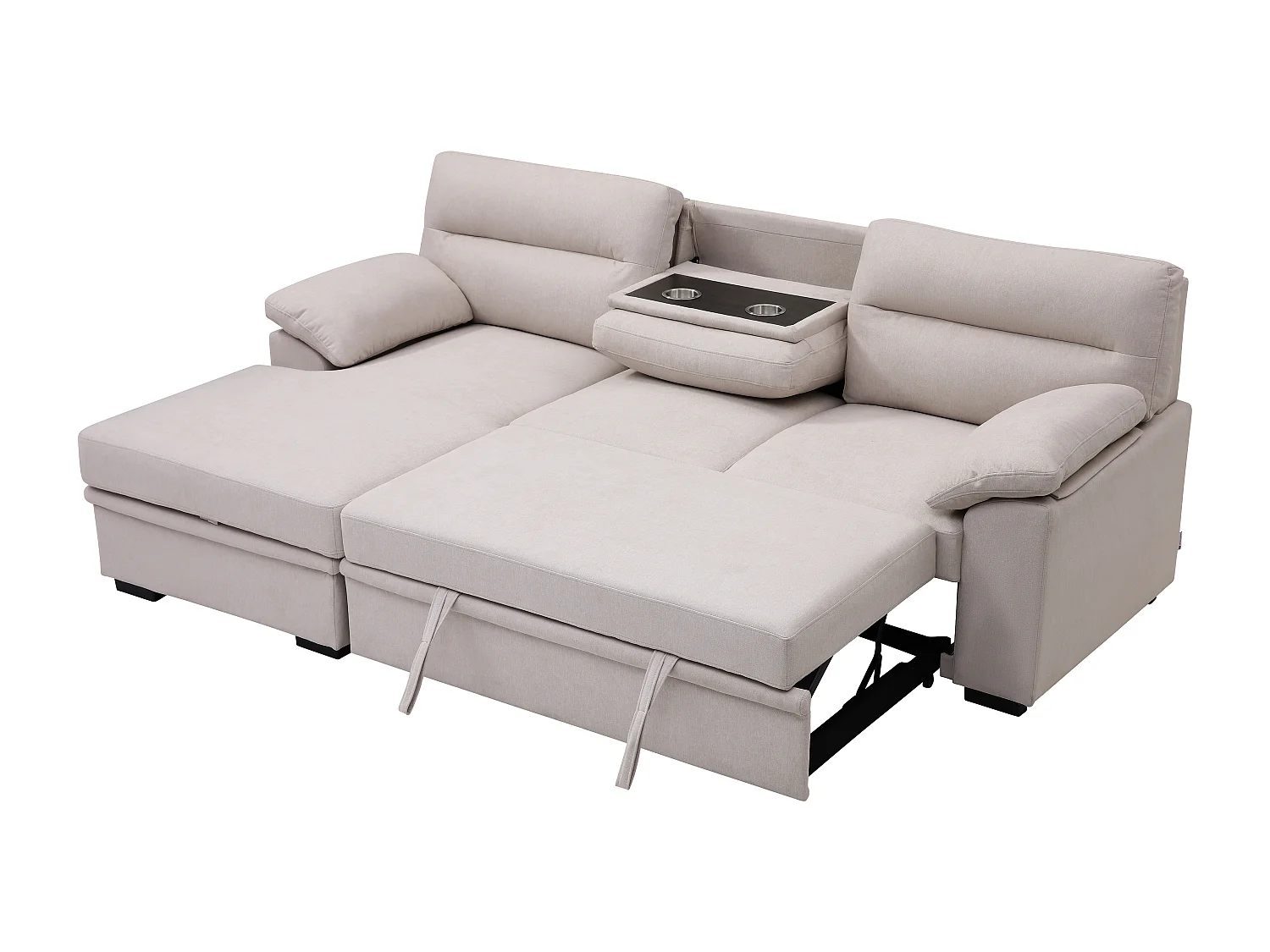 Canapé d'angle gauche convertible en tissu beige avec tablette ULENIO