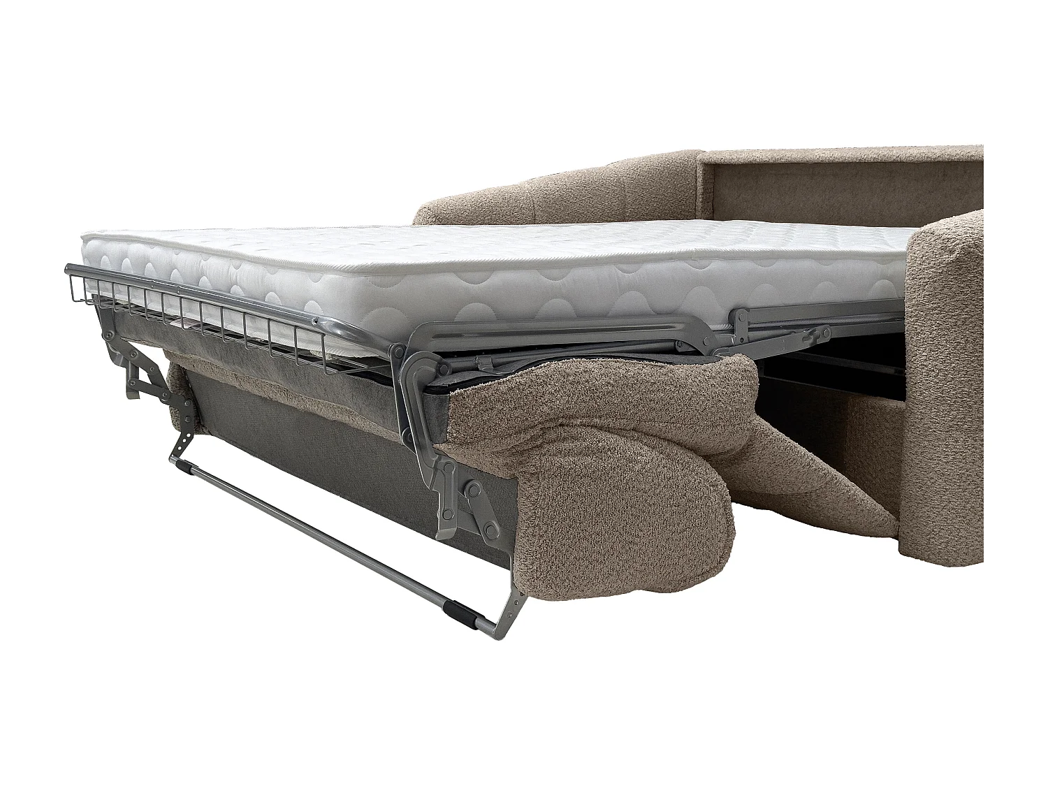 Canapé 4 places convertible express en tissu bouclette taupe - Couchage 160 cm - Matelas 13 cm RETUNA