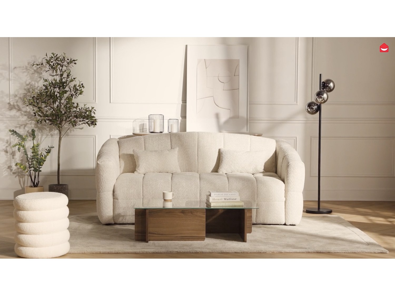4-seters sovesofa i rillet taupe stoff - Liggeflate 160 cm - Madrass 13 cm RETUNA