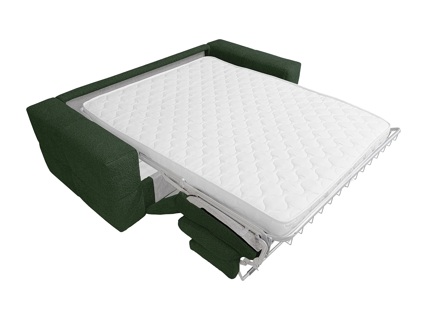 Canapé 3 places convertible express en tissu bouclette vert - Couchage 140 cm - Matelas 13 cm ISSORO