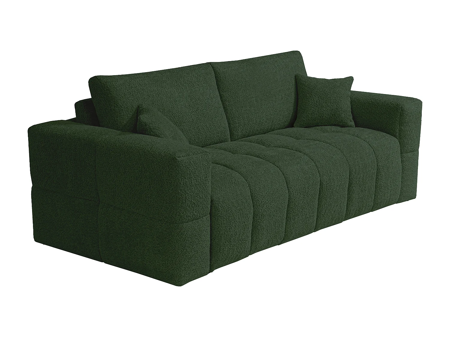 Canapé 3 places convertible express en tissu bouclette vert - Couchage 140 cm - Matelas 13 cm ISSORO