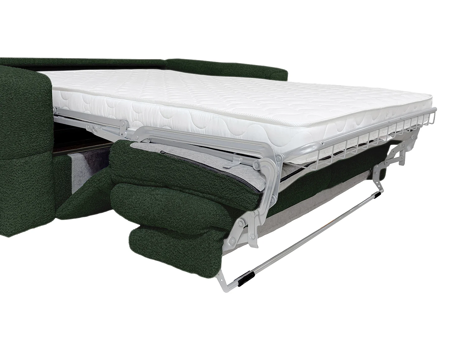 Canapé 3 places convertible express en tissu bouclette vert - Couchage 140 cm - Matelas 13 cm ISSORO