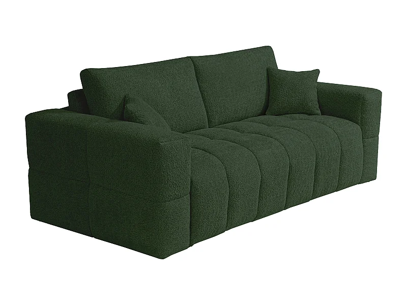 Canapé 4 places convertible express en tissu bouclette vert - Couchage 160 cm - Matelas 13 cm ISSORO
