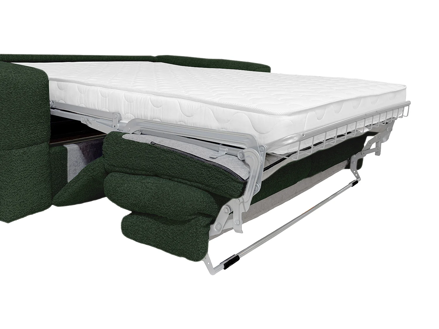 Canapé 4 places convertible express en tissu bouclette vert - Couchage 160 cm - Matelas 16 cm ISSORO