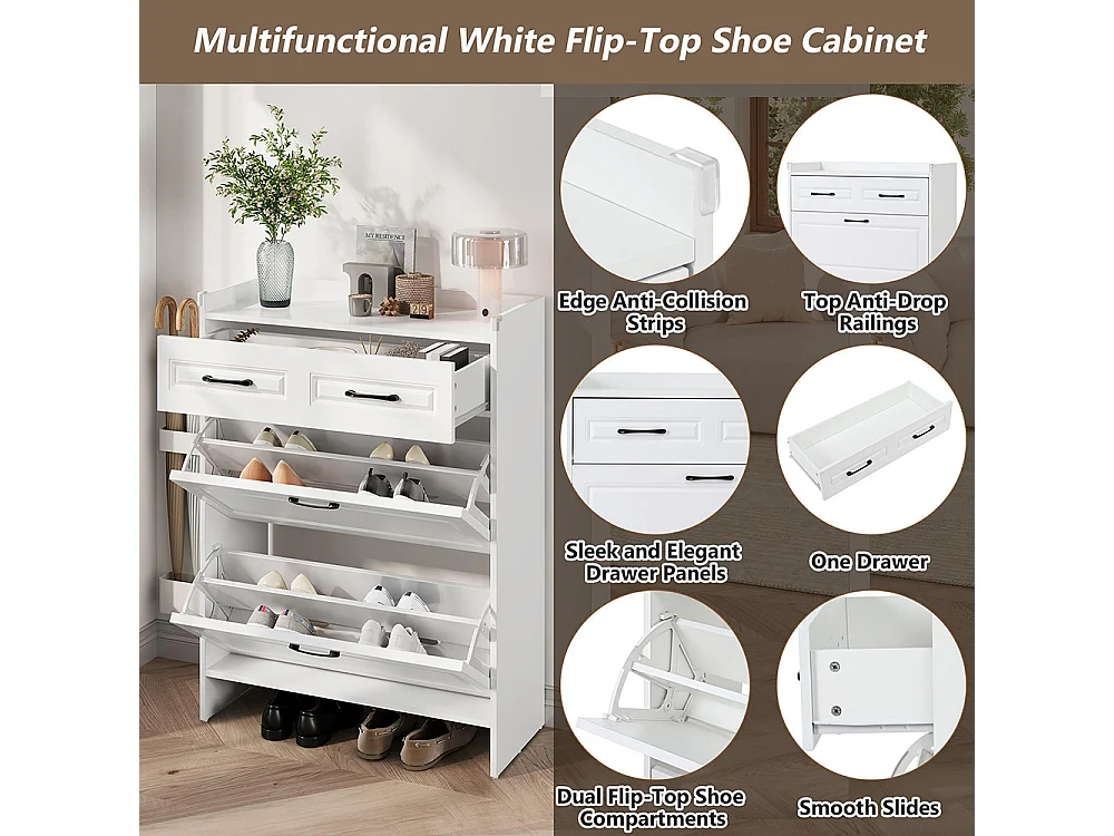 Meuble à chaussures étagère 4 compartiments 1 tiroir MDF blanc couloir entrée salon bureau haut