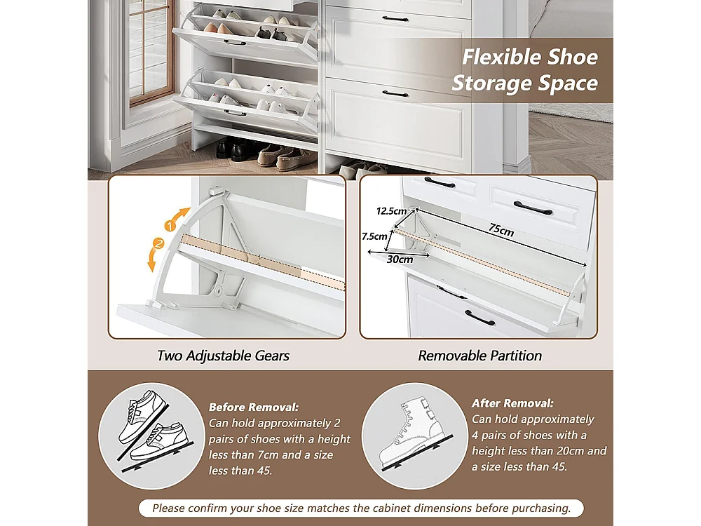 Meuble à chaussures étagère 4 compartiments 1 tiroir MDF blanc couloir entrée salon bureau haut