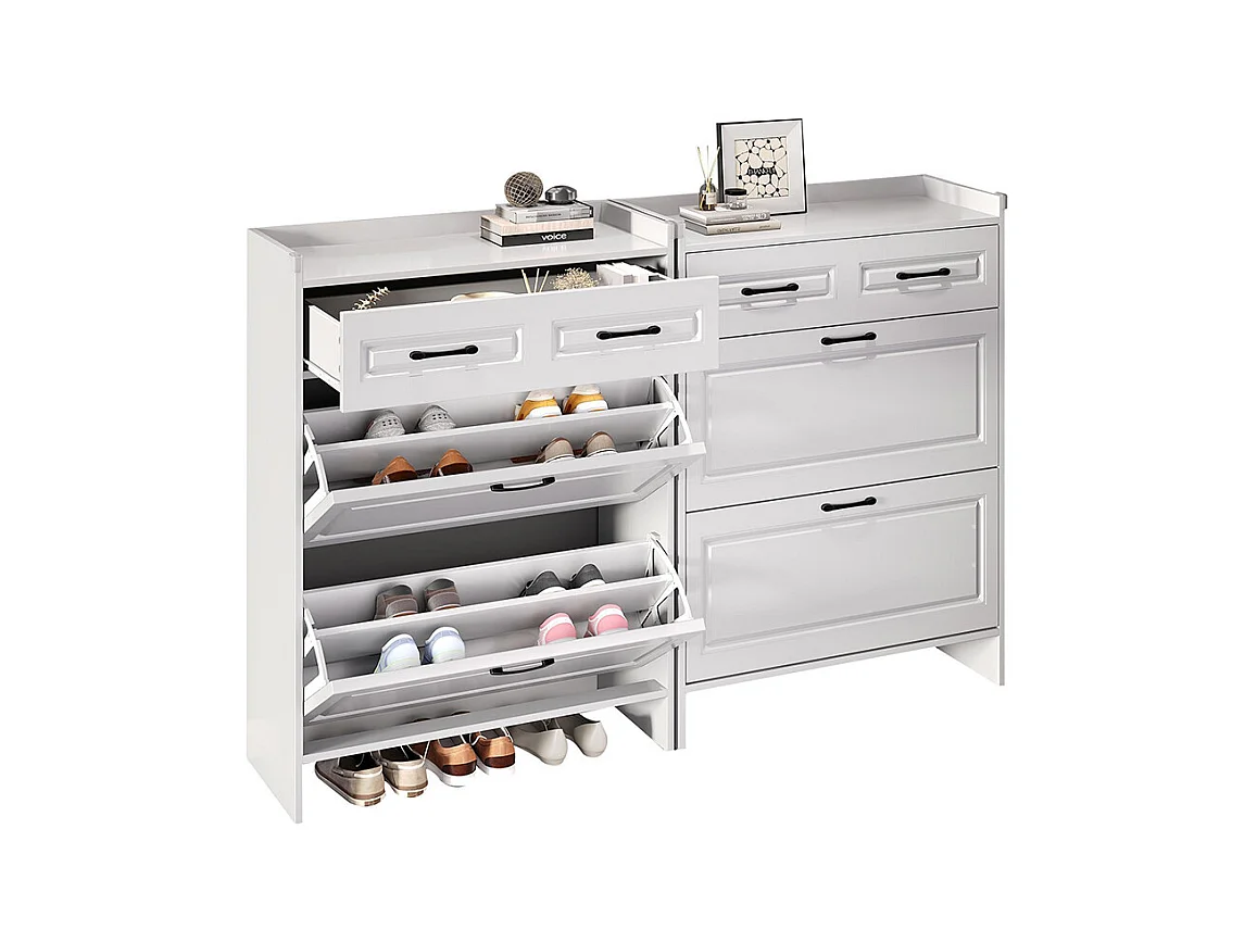 Lot 2 meuble à chaussures étagères 8 compartiments 2 tiroirs MDF blanc