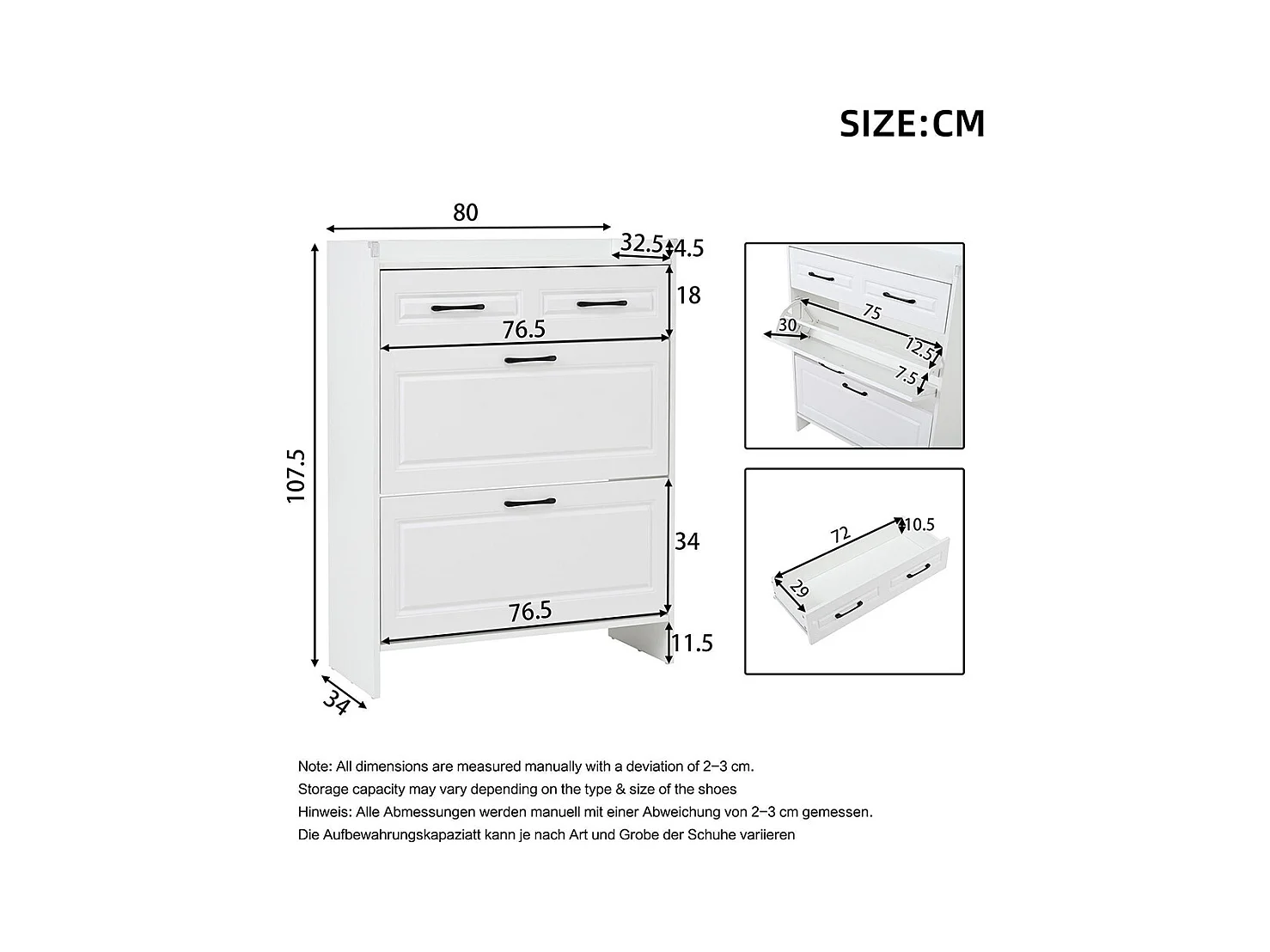 Lot 2 meuble à chaussures étagères 8 compartiments 2 tiroirs MDF blanc