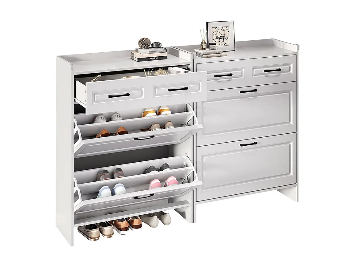 Lot 2 meuble à chaussures étagères 8 compartiments 2 tiroirs MDF blanc