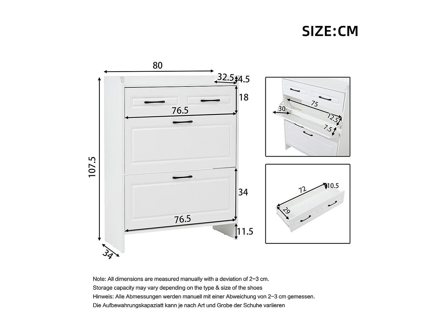 Lot 2 meuble à chaussures étagères 8 compartiments 2 tiroirs MDF blanc