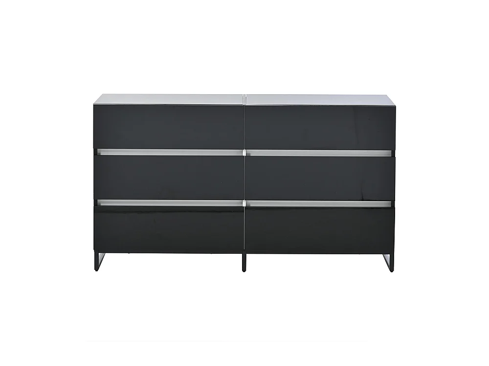 Buffet salon brillant 6 tiroirs 3 pieds métalliques excellente capacité charge noir