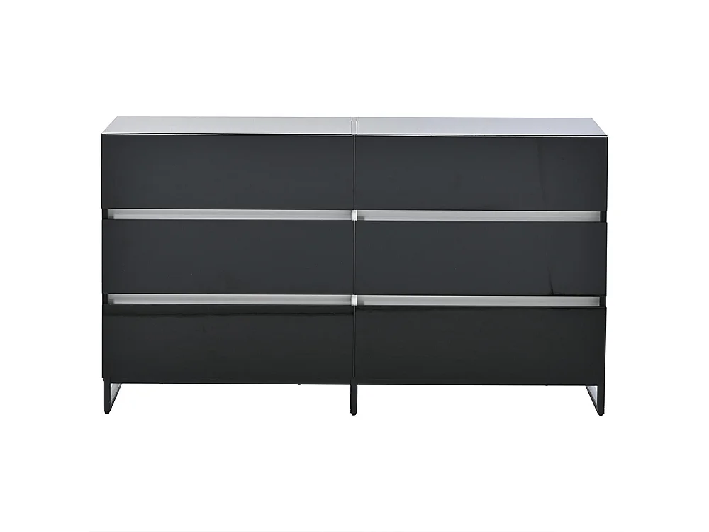 Buffet salon brillant 6 tiroirs 3 pieds métalliques excellente capacité charge noir