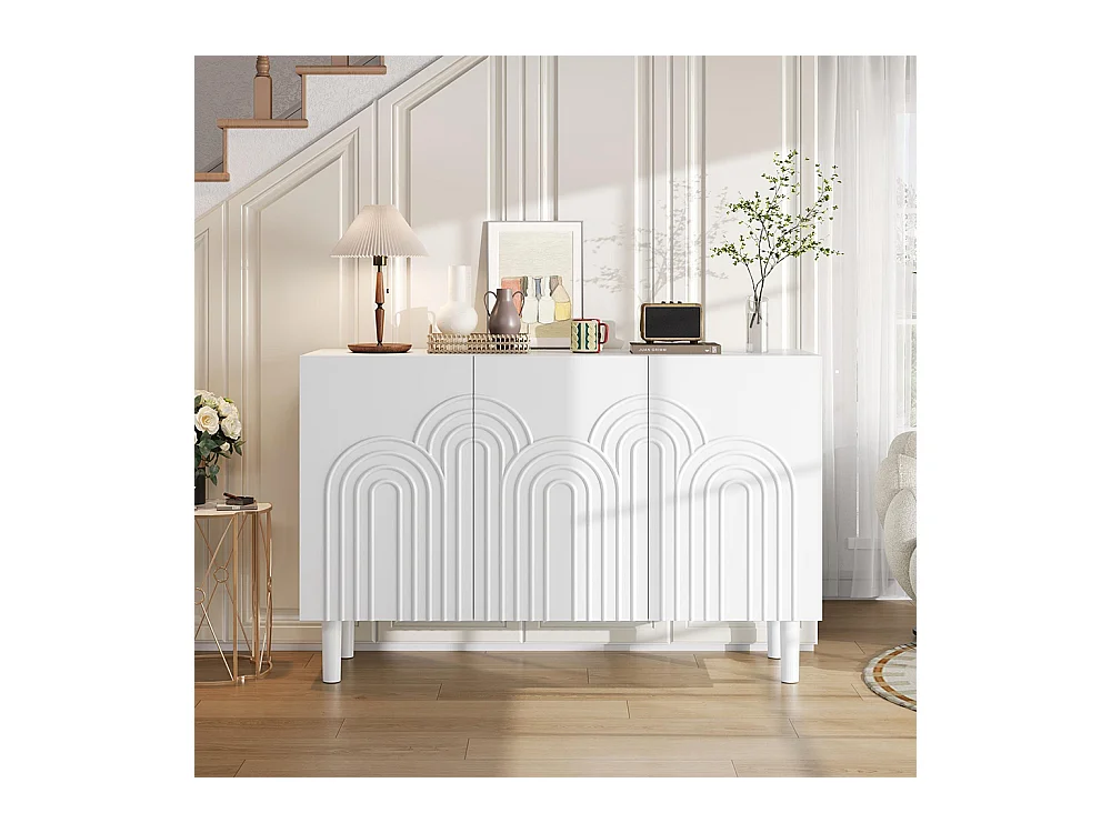 Buffet salon 3 portes grand rangement MDF blanc pied 16 cm cloison réglable