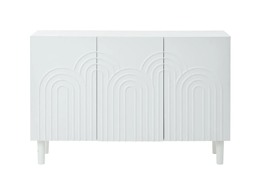 Buffet salon 3 portes grand rangement MDF blanc pied 16 cm cloison réglable