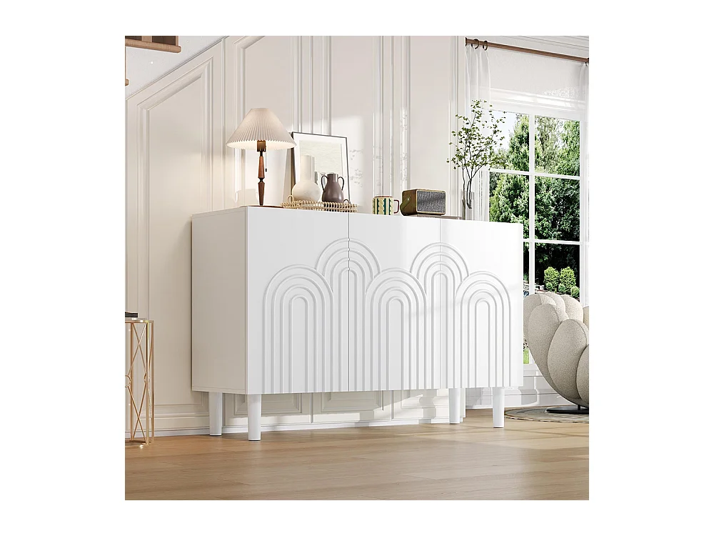 Buffet salon 3 portes grand rangement MDF blanc pied 16 cm cloison réglable
