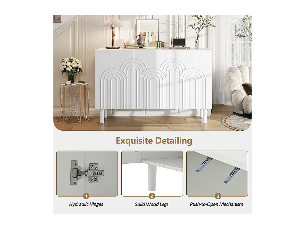 Buffet salon 3 portes grand rangement MDF blanc pied 16 cm cloison réglable