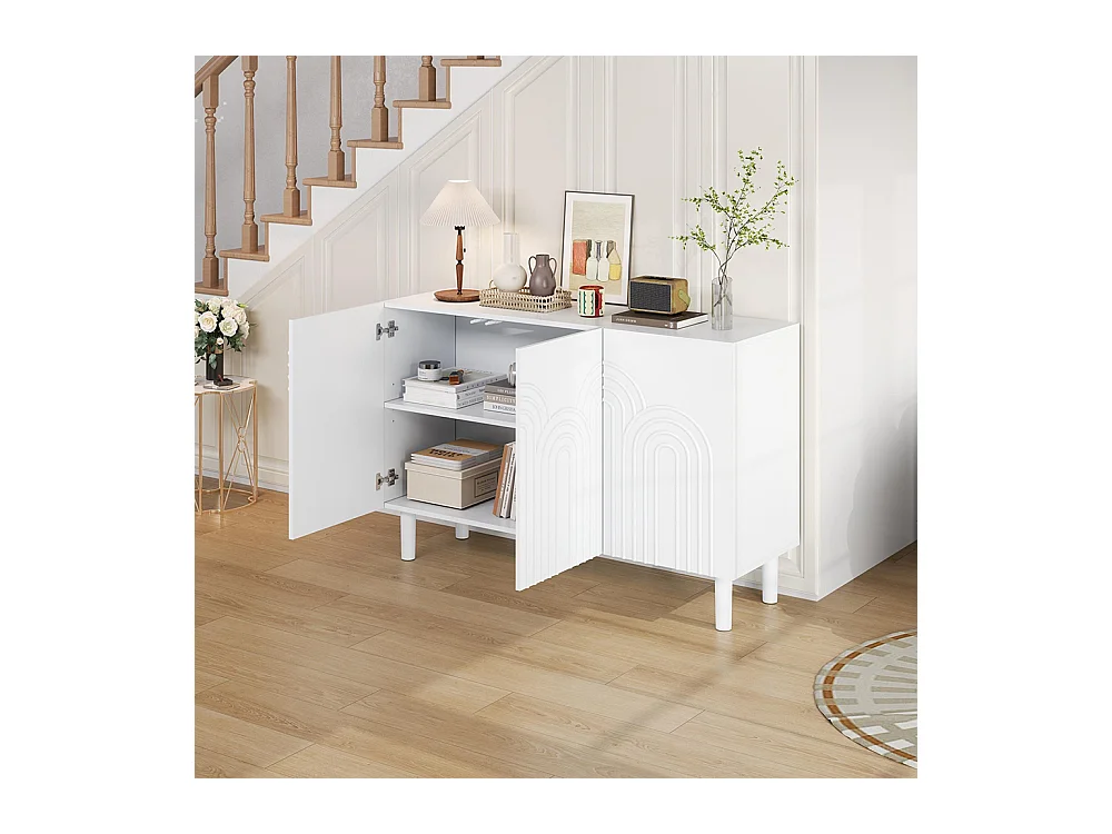 Buffet salon 3 portes grand rangement MDF blanc pied 16 cm cloison réglable
