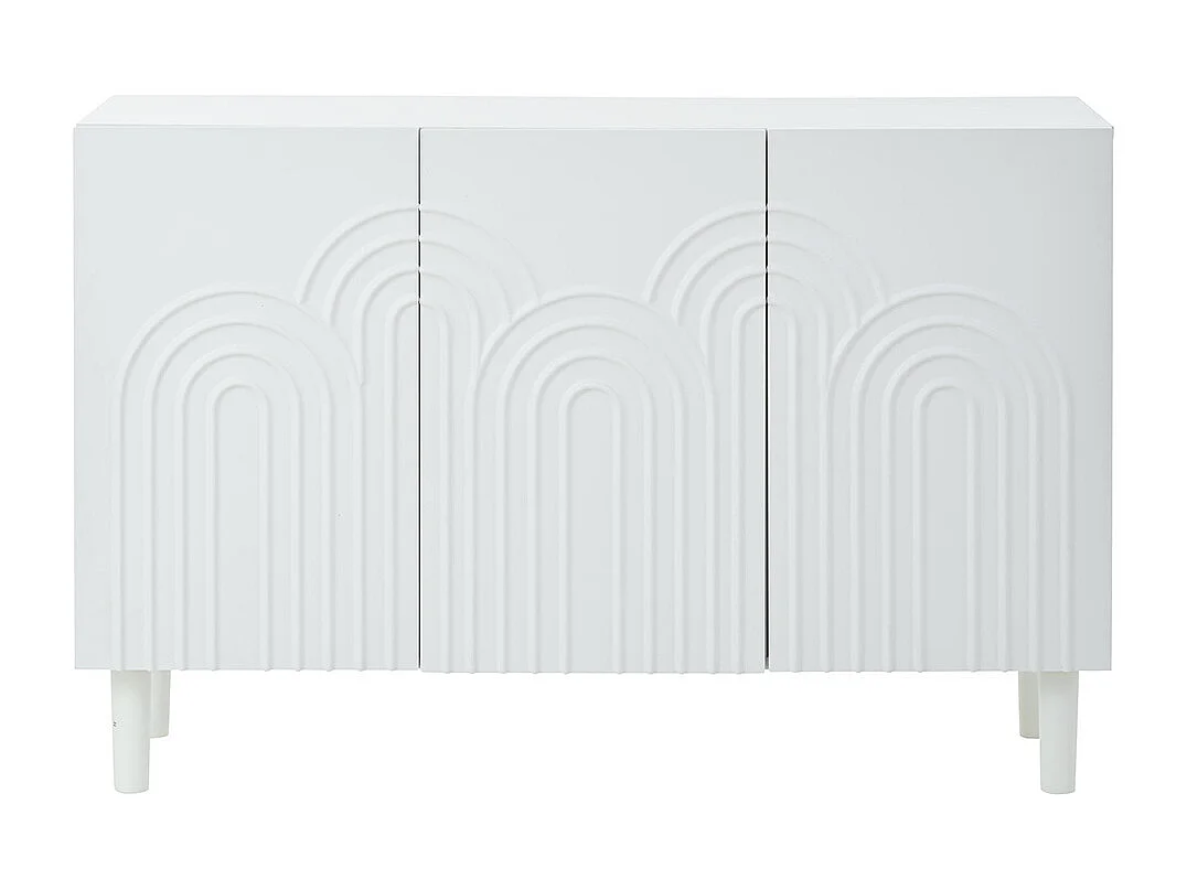Buffet salon 3 portes grand rangement MDF blanc pied 16 cm cloison réglable