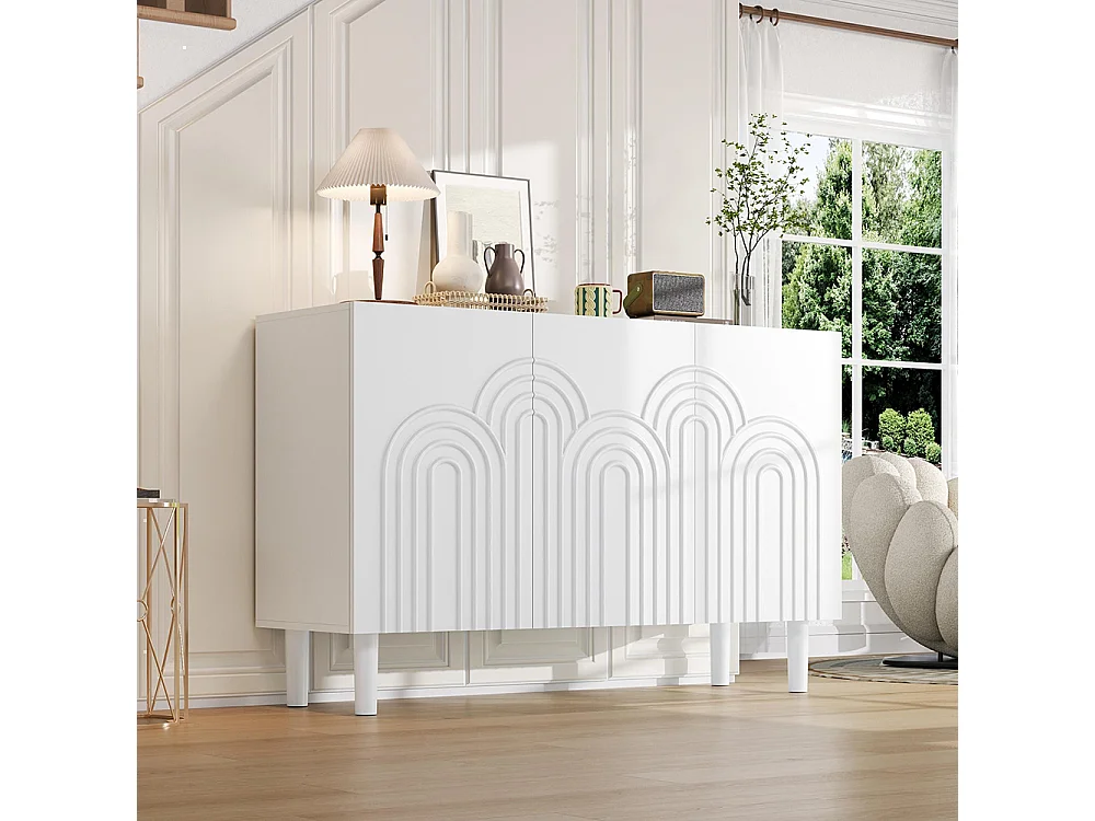 Buffet salon 3 portes grand rangement MDF blanc pied 16 cm cloison réglable