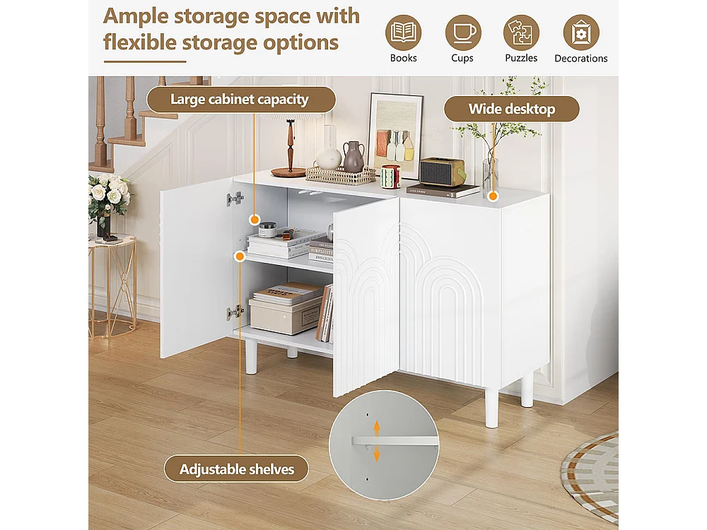 Buffet salon 3 portes grand rangement MDF blanc pied 16 cm cloison réglable