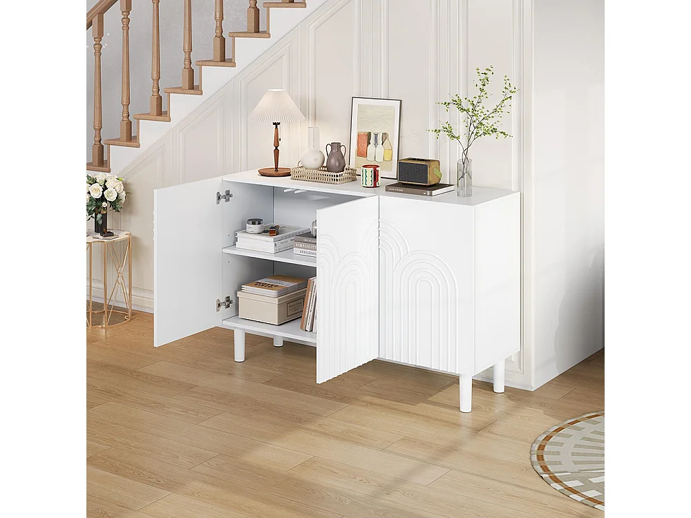 Buffet salon 3 portes grand rangement MDF blanc pied 16 cm cloison réglable