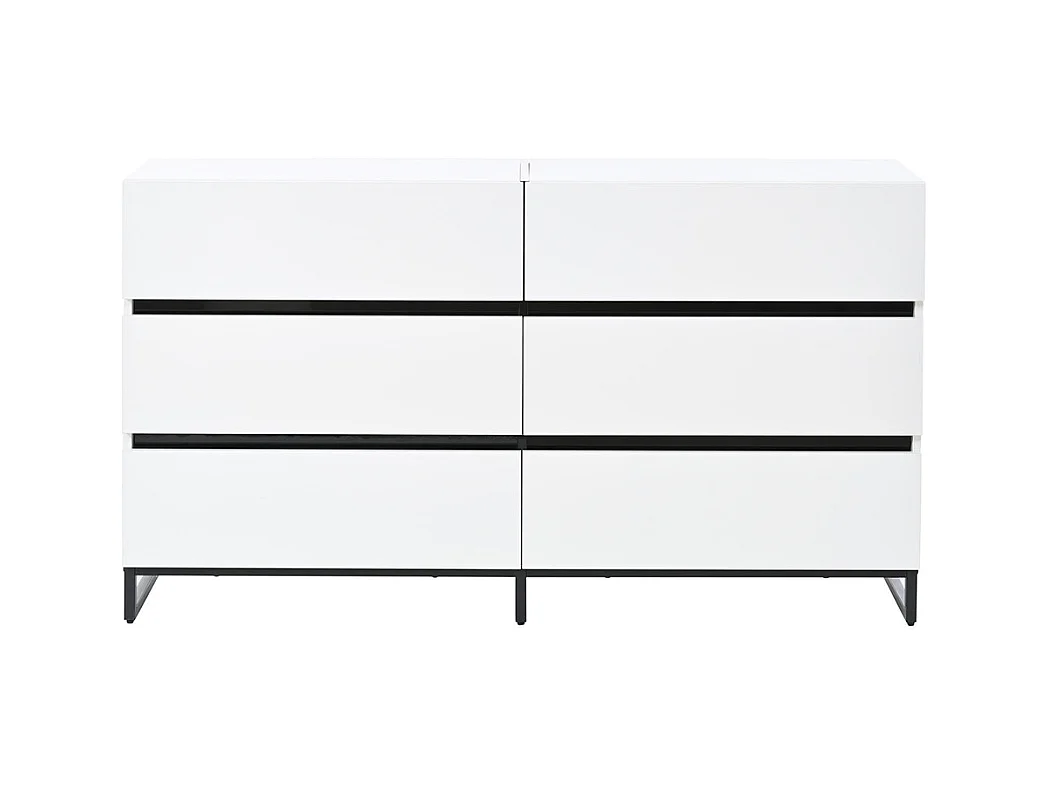 Buffet salon brillant 6 tiroirs 3 pieds métalliques excellente capacité charge blanc