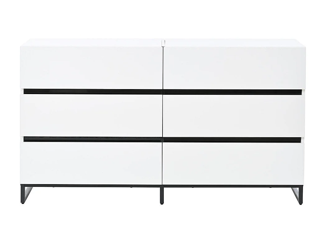 Buffet salon brillant 6 tiroirs 3 pieds métalliques excellente capacité charge blanc