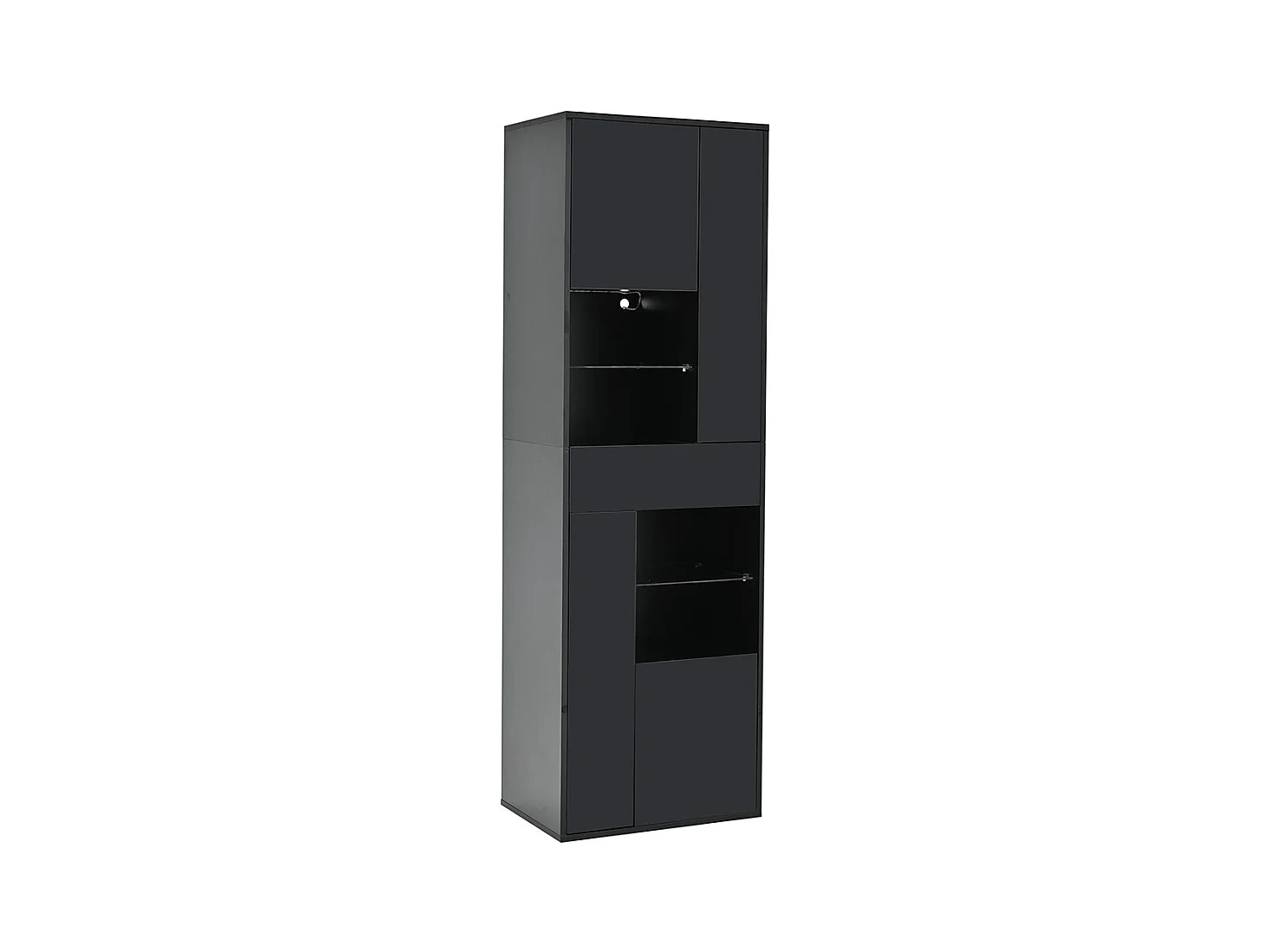 Vitrine armoire haute 1 tiroir 4 placards verre LED brillante design buffet salon présentoir noir