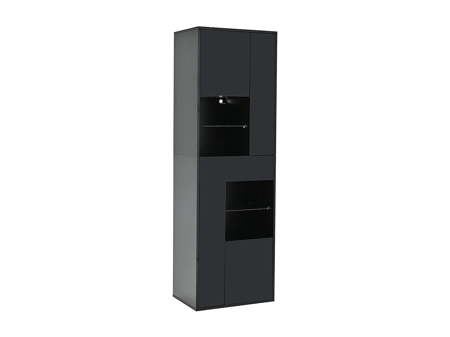 Vitrine armoire haute 1 tiroir 4 placards verre LED brillante design buffet salon présentoir noir